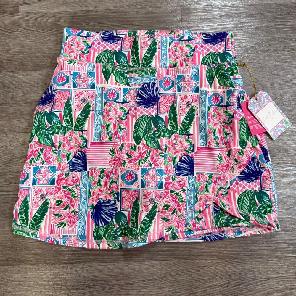 NWT Stella Parker Sport Skort Capri Floral Print UPF 50 Golf Tennis Pink Blue XS